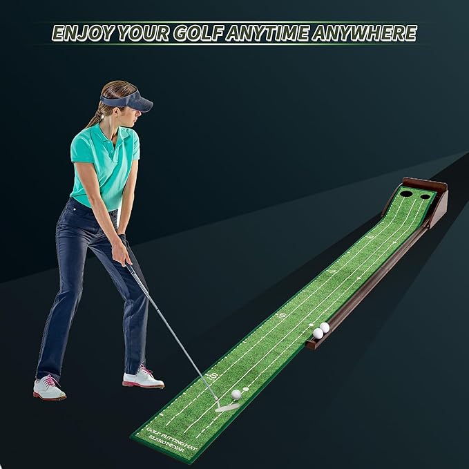 Putting Green Putting matt for Indoors Golf Putting Mat - Indoor Putting with Ball. Putting matt for Golf Practice, Portable and Easy to Clean. Great Gift