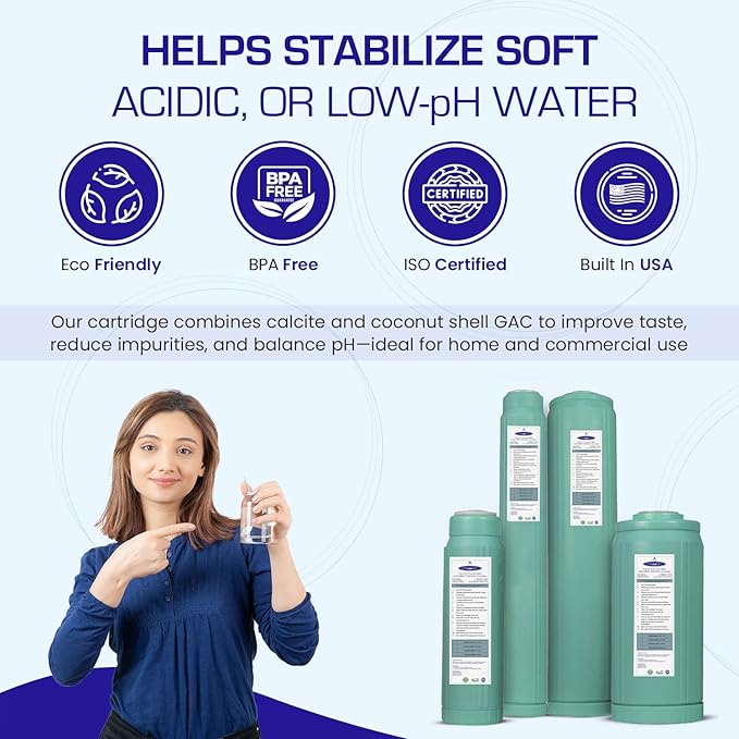 Crystal Quest Calcite & Coconut Shell GAC Water Filter Cartridge – pH Balancing, Dual-Stage Filtration, Removes Impurities, Enhances Taste 4-5/8” x 9-3/4”