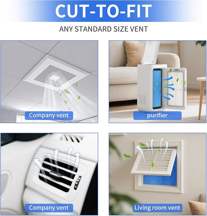 Air Vent Filters,12"x120" Cut to Fit Air Filter Material,MERV 8 Reusable 3-Layer Air Vent Filter for Home Floor, Grilles, Ceiling, HVAC Furnace Vents, With Adhesive Tape