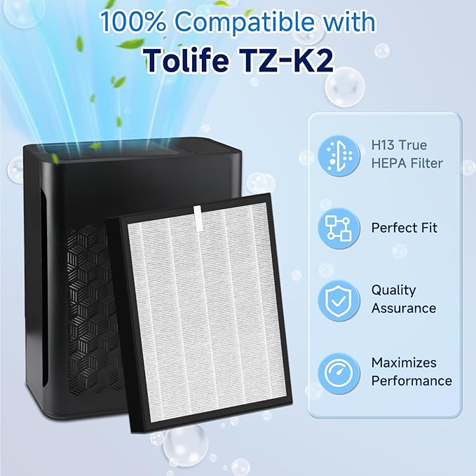 TZ-K2 TRUE HEPA Replacement Filter Compatible with ToLife TZ-K2, 3-in-1 H13 Activated Carbon TZ-K2-A Filter, 4 Pack