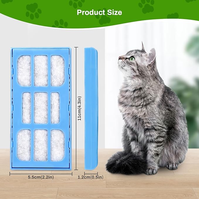 Cat Water Fountain Filter, 6 Pack Replacement Filter for 2L/ 70 fl. oz. Pet Water Fountain, Activated Carbon Filter for Large Fresh Water Drinking Fountain Dispenser Triple Action Filter for Dog/Cat