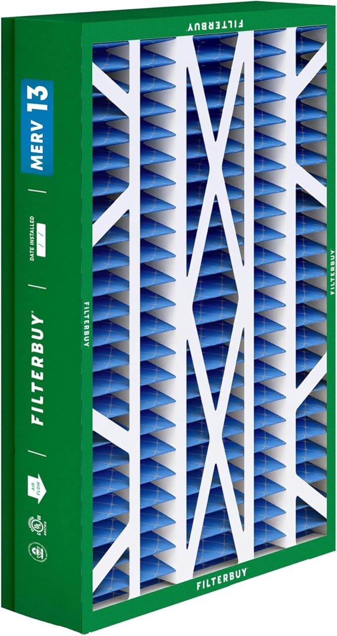 Filterbuy 14.5x27x5 Air Filter MERV 13 Optimal Defense (2-Pack), Pleated HVAC AC Furnace Air Filters for Trane, American Standard, Honeywell, and Accumulair (Actual Size: 14.06 x 26.13 x 4.97 Inches)