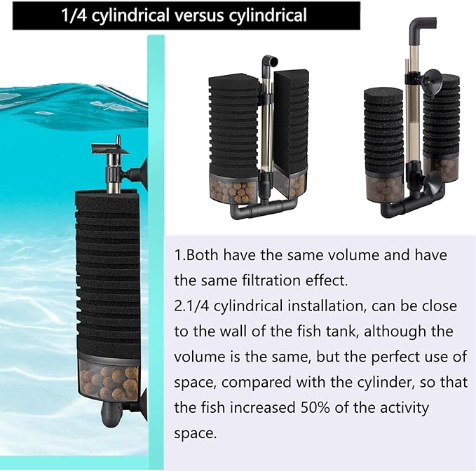 Carefree Fish Aquarium USB Filter Sponge Fish Tank Quiet Bubble Filter with 2 Sponges and 1 Bag of Filtered Ceramic Balls for Salt Water and Fresh Water