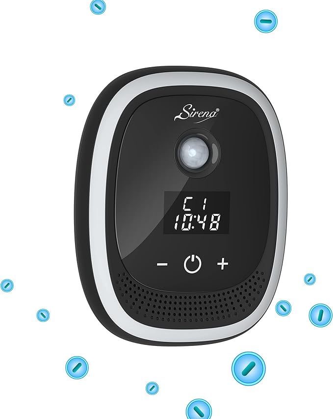 Sirena Air Ionizers for Home Negative Ion Filtration System, Quiet Air Freshener for Bedroom, Kitchen, Removes Odors, Smoke, Dust, Pets, Mini Ionic Air Purifier w/built in Clock and Night Light (6)