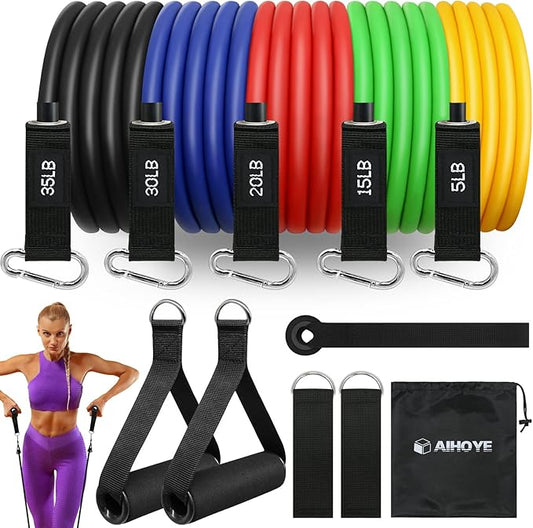 Aihoye Resistance Bands for Working Out, Exercise Bands with Handles, Stretch Bands for Exercise, Workout Bands with Door Anchors for Physical Therapy & Strength Training-FlexoryFit