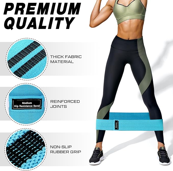 12 Pcs Fabric Resistance Bands for Working Out Booty Workout Stretch Exercise Bands Non Slip for Legs Squat Resistance Loop for Women Men Starter Butt Hip Thigh Fitness-FlexoryFit