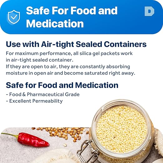 Dry & Dry 500 Gram [50 Packets] Silica Gel Packets Desiccants, Silica Packets - Rechargeable Silica Gel Packs, Desiccants Packets, Silica Gel