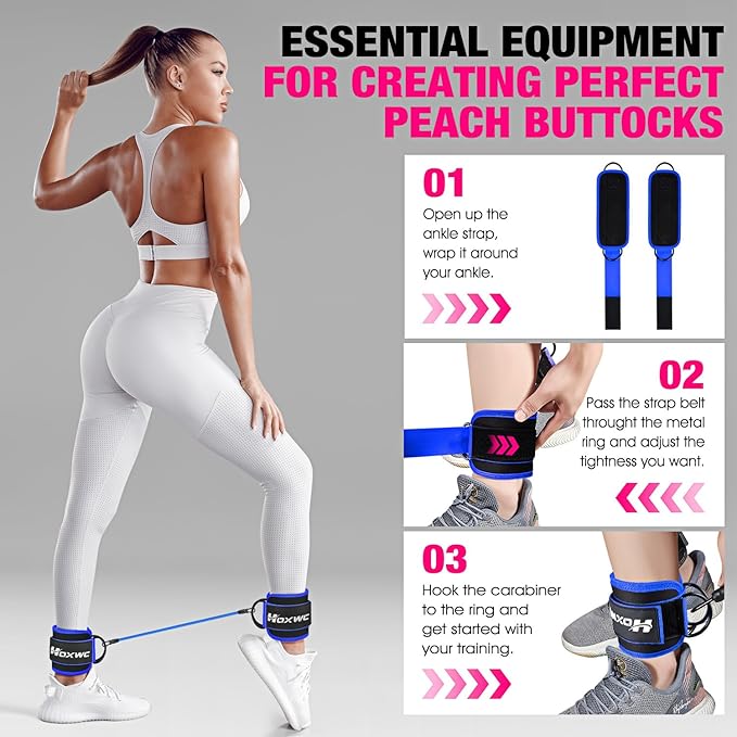 Ankle Resistance Bands with Cuffs, Ankle Bands for Working Out, Ankle Resistance Band for Leg, Booty Workout Equipment for Kickbacks Hip Fitness Training, Exercise Bands for Butt Lift Women-FlexoryFit
