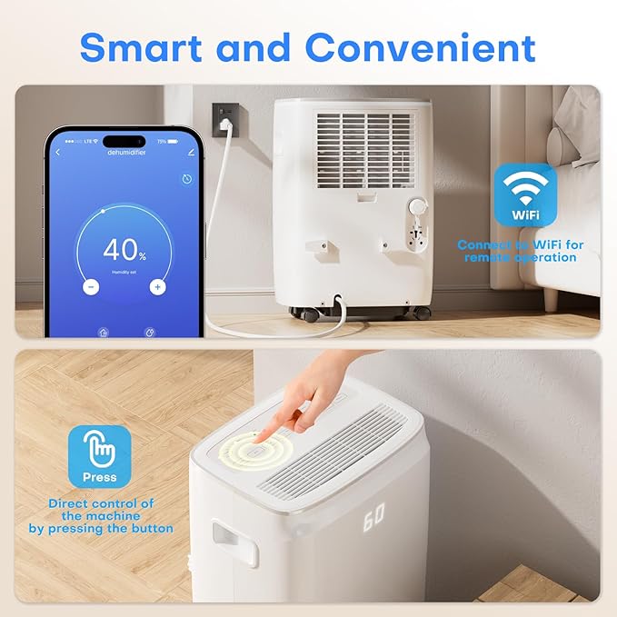 TABYIK 4500 Sq.Ft Most Efficient Energy Star 2025 Dehumidifier, Max 80 Pint/Day (Standard 60 Pint/Day) Smart WiFi Dehumidifier with Pump Drain Hose & Auto Humidity Control, for Basement, Home