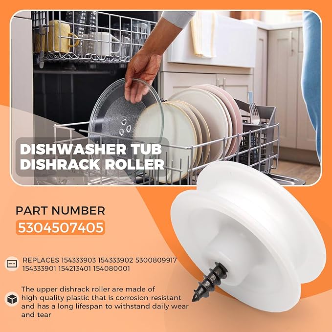 Dishwasher Tub Dishrack Roller 5304507405 for Frigidaire Dishwasher, Upper Dishrack Roller Replaces 154333903 154333902 5300809917 154333901 154213401 154080001
