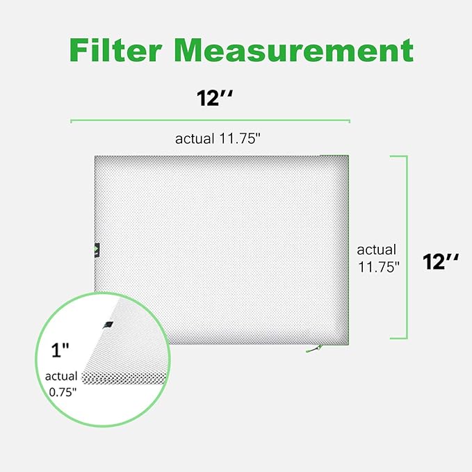 12x12x1 Extra Replacement Filter without Frame, Washable and Reusable Air Filter 12x12x1 for AC HVAC Furnace, MERV 8 Air Filters Machine Washable, AC Furnace Air Filter without Frame
