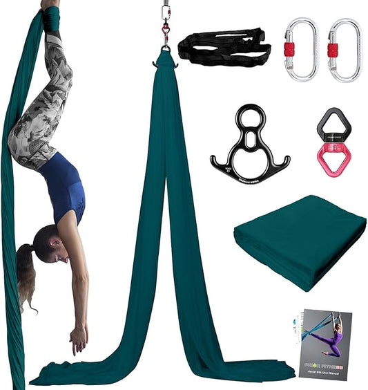 PRIOR FITNESS Aerial Silks Kit Colorful 9/15/20 Yards 40D Nylon Fabric Hammock Set With Hardware & Guide for All Levels Of Aerial Yoga Practice and Acrobatic Flying For Adults Aerial silk-FlexoryFit