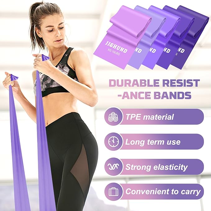 5 Pcs Resistance Bands, Professional Exercise Bands Elastic Stretch Bands for Fitness Yoga Pilates Stretching Strength Training, Workout Bands for Women and Men Home Gym-FlexoryFit
