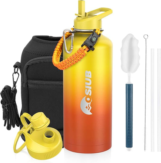 Insulated Water Bottle 87 oz, Triple Wall Vacuum Stainless Steel(Cold for 48 Hrs),Leak Proof & BPA-Free,One Gallon Water Bottle with Reflective Paracord & Flip Straw for Sports & Travel, Sunset-FlexoryFit