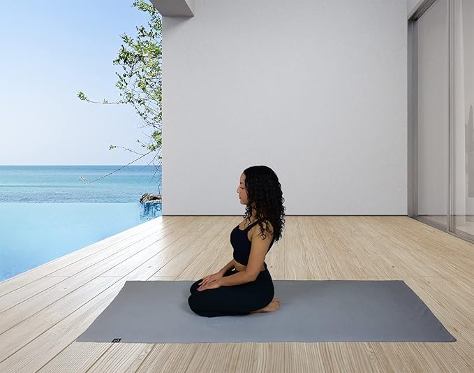 Tatago Hot Yoga Mat Towel Non Slip for Hot Yoga (72-84 inch Mats) Our Hot Yoga Towel Non Slip Silicone Dabs & Absorbent Microfiber Blend Gives You More Grip As You Drip! (Nube Gris, XL - 84")-FlexoryFit