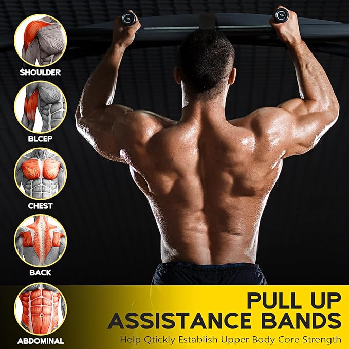 Pull Up Assistance Bands, Adjustable Heavy Duty Resistance Band for Pull Up, 3 Pull Up Bands, Comfortable Fabric Feet/Knee Rest, Assistance Bands for Pull-Up, Home Fitness, Body Stretching-FlexoryFit