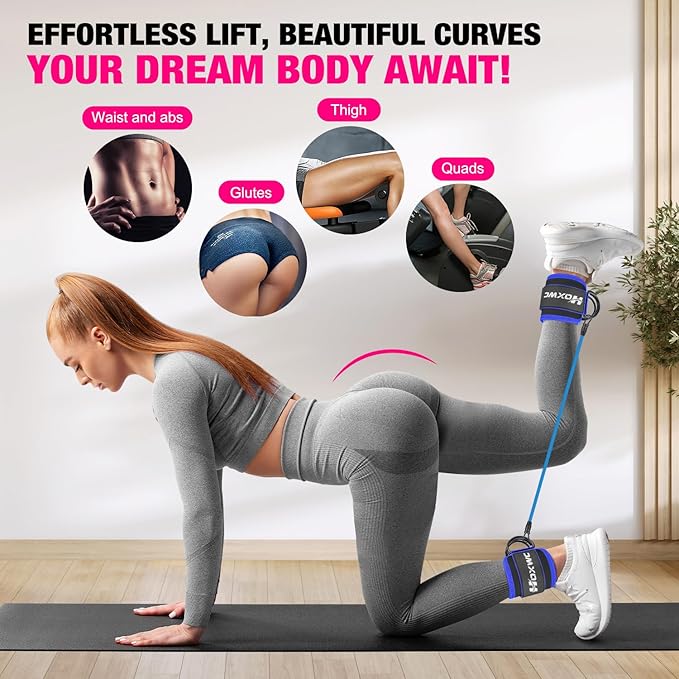Ankle Resistance Bands with Cuffs, Ankle Bands for Working Out, Ankle Resistance Band for Leg, Booty Workout Equipment for Kickbacks Hip Fitness Training, Exercise Bands for Butt Lift Women-FlexoryFit