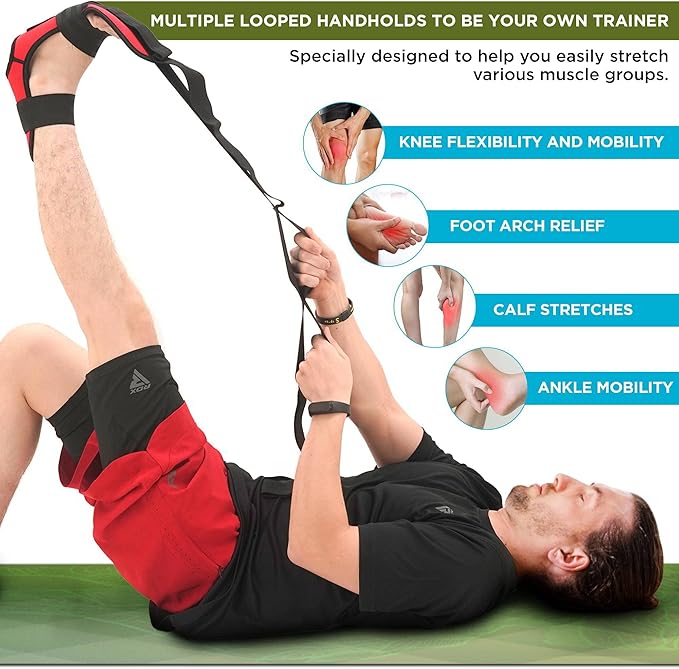 RDX Yoga Stretching Strap, Ankle Ligament Stretcher Belt with Loops Ligament Stretch Band, Fitness Leg Stretcher for Plantar Fasciitis, Foot Stretch Assist for Hamstring, Flexibility Exercise-FlexoryFit