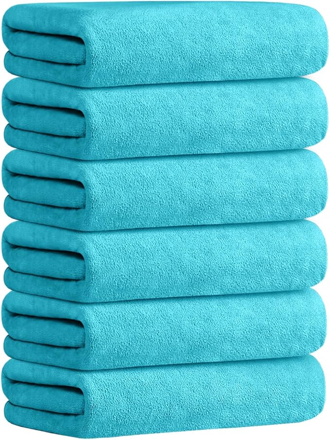 JML Microfiber Bath Towels, Bath Towel Set (6 Pack, 27" x 55") - Extra Absorbent and Fast Drying,Multipurpose Microfiber Towel for Bath, Beach, Pool, Sports, Yoga - Sky Blue-FlexoryFit