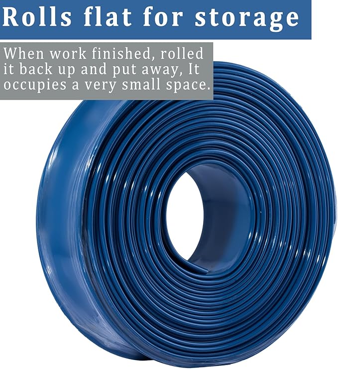 Pool Backwash Hose 1 1/2 inch × 100 ft Thicken Blue Water Discharge Pipe Lay Flat Tubing Hose for Backwash Pool Filter, Drain Pool Pond Water (1.5in-100ft)