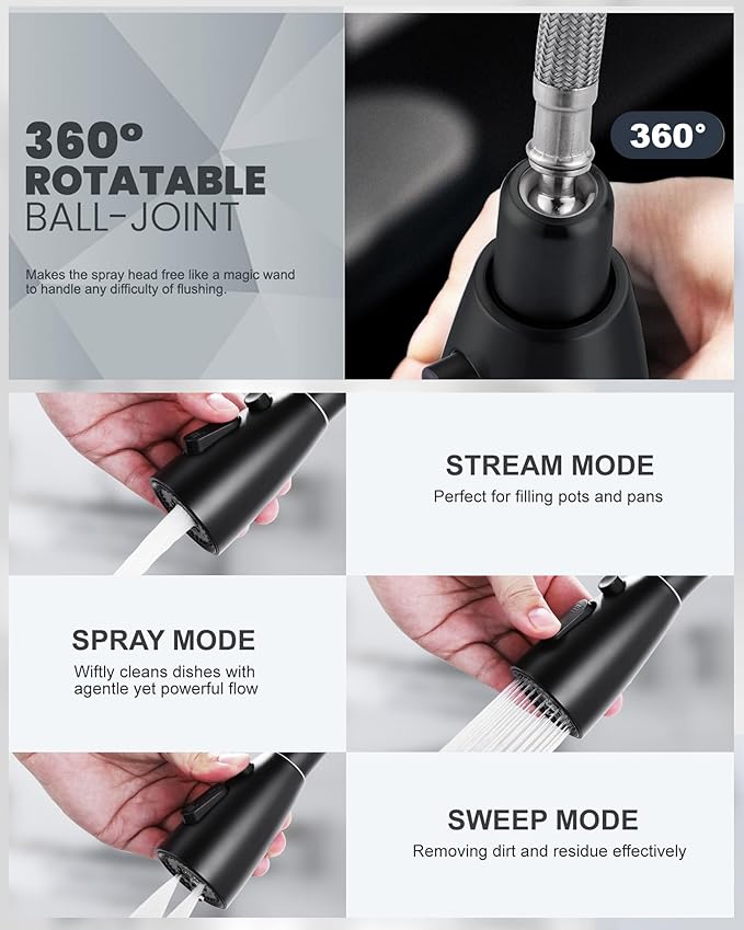 Touchless Kitchen Faucet Stainless Steel: WOWOW Mobile Motion Sensor Kitchen Sink Faucet with Sprayer, Automatic Smart Kitchen Faucet for Sink 1 or 3 Hole, Matte Black