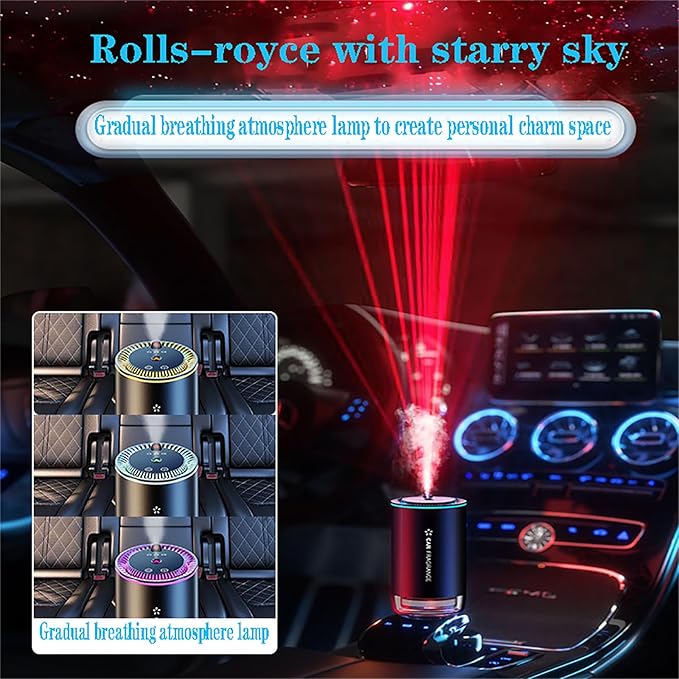 YUENTOEN Car Diffuser, Smart Car Air Freshener, USB Rechargeable Mini Portable Diffuser with 7 LED Color Changing Light and Auto-Off Safety Switch for Car Home Office Bedroom(No Perfume Included)
