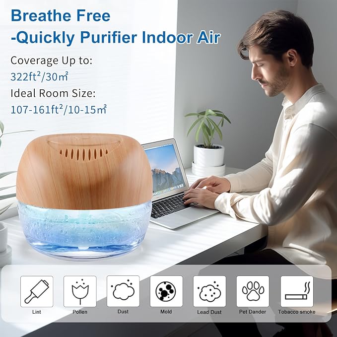 Water-Based Purifier Air Washer, Air Revitalizer & Freshener, Air Fresher with 7 LED Color Changing Light for Rooms (LightYellow)