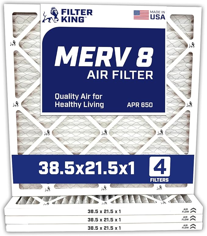Filter King 38.5x21.5x1 Air Filter | 4-PACK | MERV 8 HVAC Pleated A/C Furnace Filters | MADE IN USA | Actual Size: 38.5 x 21.5 x .75"