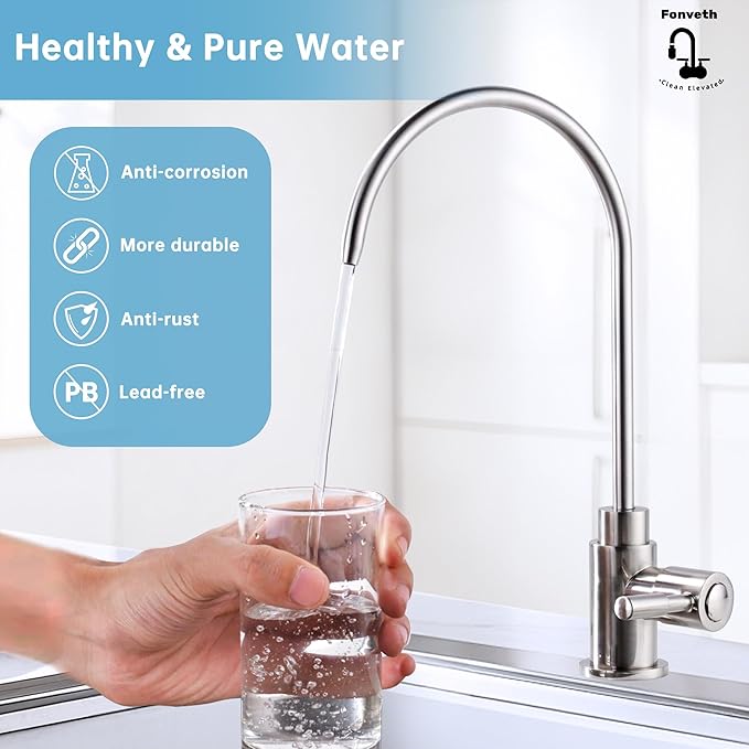 Drinking Water Faucet, Reverse Osmosis Faucet Filtered RO Brass Body for Kitchen Sink Brushed Nickel Single Handle Kitchen Bar Sink