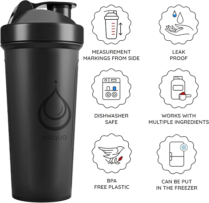 1 PACK, 24 oz Shaker Bottle with Powerful Wire Whisks for Protein Mixes | Leakproof Blender Shaker Bottle (Black)| BPA-Free & Dishwasher Safe | Shaker Cup for Protein Shakes-FlexoryFit