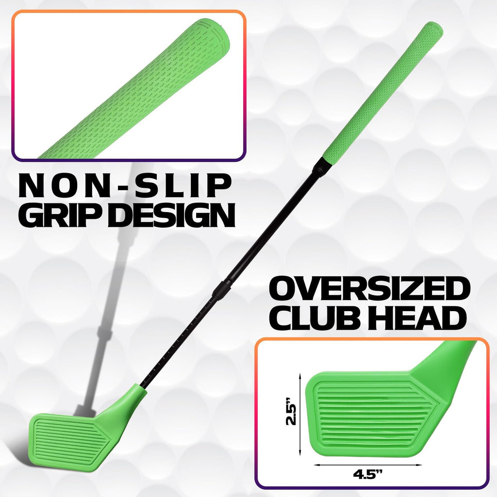 Kids Golf Club Set, Adjustable Backyard Outdoor Indoor Golf Clubs with Oversized Club Heads for Kids, Juniors, and Family Play Golf Game in Grass, Parks, Yards (Green)