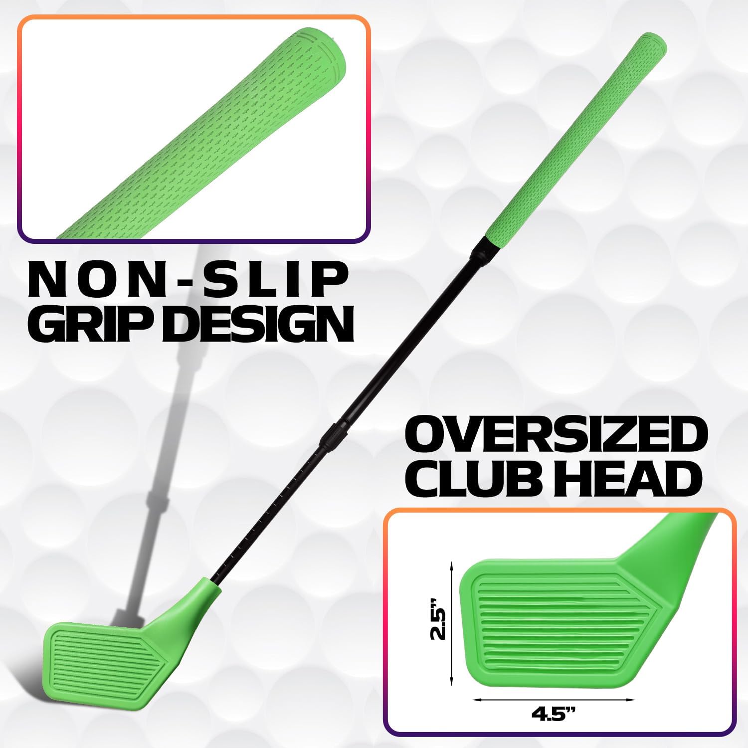 Kids Golf Club Set, Adjustable Backyard Outdoor Indoor Golf Clubs with Oversized Club Heads for Kids, Juniors, and Family Play Golf Game in Grass, Parks, Yards (Green)