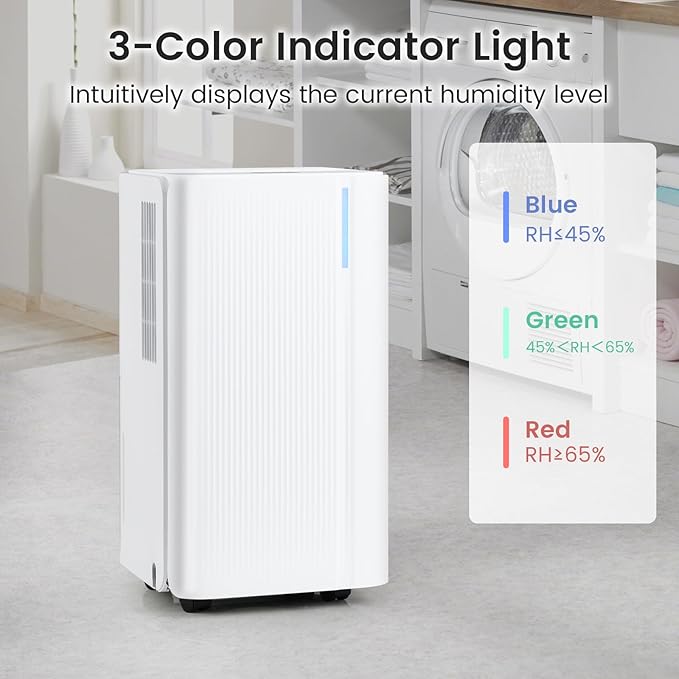 COSTWAY 32 Pints Dehumidifier for Home, 2000 Sq.Ft Portable Dehumidifier for Bedroom, Basement, Bathroom, 24H Timer, 3-Color Indicator, 3.3 FT Drain Hose, 4 Wheels