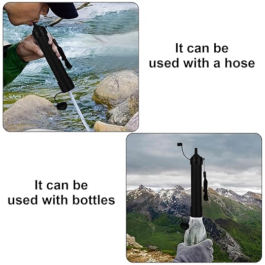 Water Filter Camping, Personal Backpacking Water Filter Straw Portable for Hiking Travels (Black)