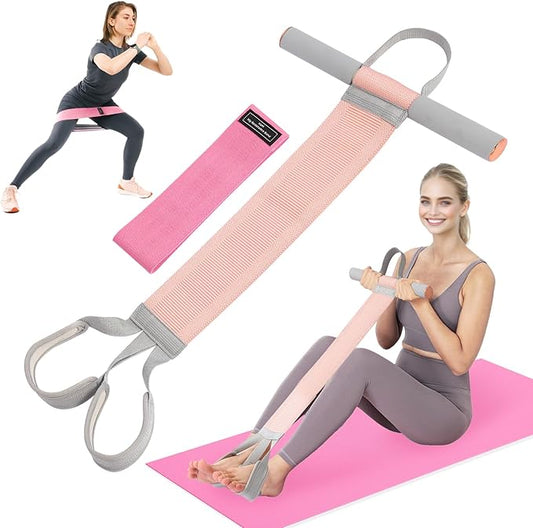 Fitness Resistance Band with Handles & Non-Slip Pedal, 150lb Fabric Exercise Bands, Yoga Starter Sets Sit Up Pull Rope for Full Body Strength Training, Stretch Band Workout Equipment-FlexoryFit
