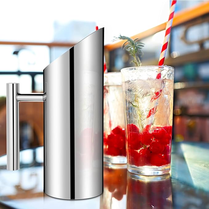 3 Pack Stainless Steel Water Pitcher 33 oz / 1 L Modern Metal Pitcher with Ice Guard Silver Carafe Drink with Handle or Iced Hot Drink Tea Juice Coffee Beer