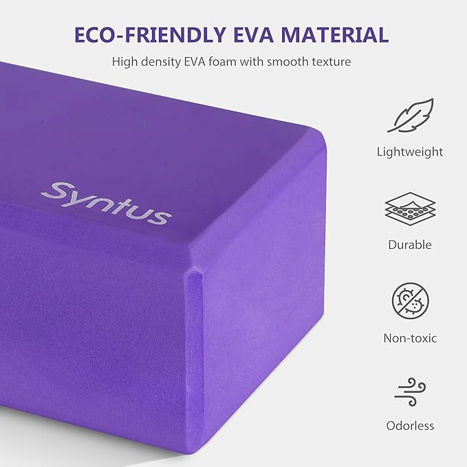 Syntus Yoga Block and Yoga Strap Set, 2 Soft Non-Slip Yoga Blocks 9×6×4 inches, 8FT Metal D-Ring Strap for Yoga, General Fitness, Pilates, Stretching and Toning-FlexoryFit