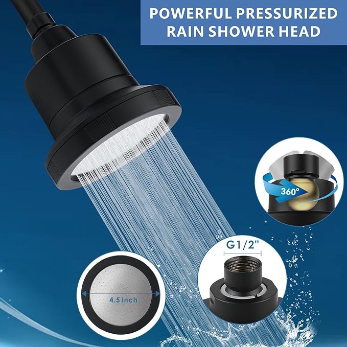 Voolan Filtered Shower Head - 20 Stage Luxury Rain Shower Filter For Hard Water for Remove Chlorine and Harmful Substances - 4.5" Round High Pressure Rainfall Showerhead (Matte Black)