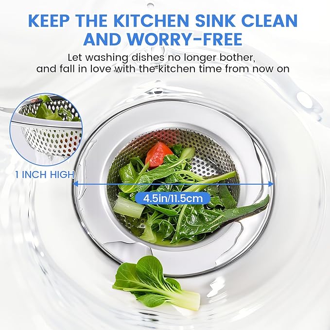 Sink Drain Strainer, Stainless Steel Kitchen Sink Drain Strainer, Dishwasher Safe, Sink Strainer Outer Diameter 4.4 Inch/11.2cm, Inner Diameter 3 Inch/7.6cm, Set of 3 Kitchen Sink Strainer