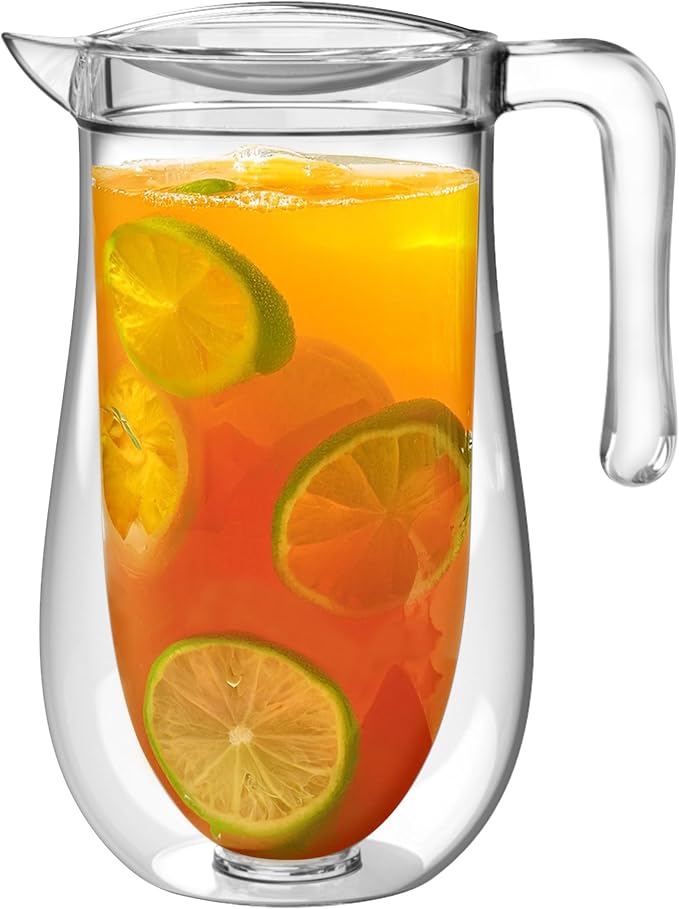 Prodyne Stay Cold Double Wall Insulated 64 oz. Pitcher with Lid, BPA Free SAN