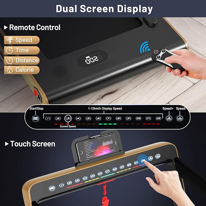 GYMAX Walking Pad, Dual LED Display 2 in 1 Under Desk Treadmill for Home with Remote & Smart App Control, 2.25HP Foldable Portable Treadmill Running Machine for Office Small Space