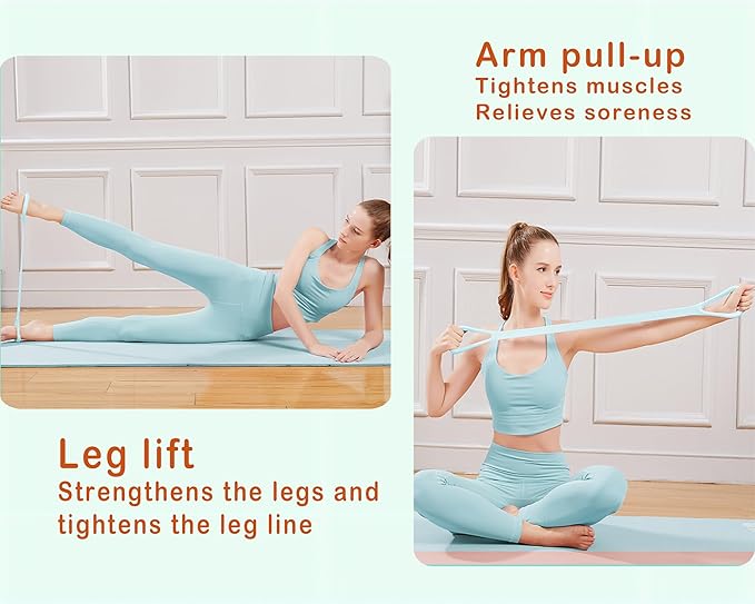 Figure 8 Resistance Band, Arm Back Shoulder Exercise Elastic Rope Stretch Fitness Band, Foot, Leg, Hand Stretcher, Arm Exerciser for Yoga Pilates Stretching Physical Therapy, Home Gym Workout-FlexoryFit