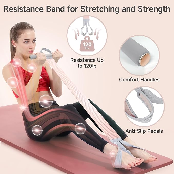 Fabric Resistance Band with Handles, 120lb Full-Body Excercise Band, Non-Slip Elastic Bands for Strength Muscle Training, Stretch Band Workout Equipment for Leg Arm Chest Core Wrist Ankle-FlexoryFit