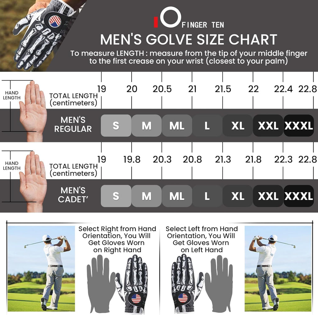 FINGER TEN Golf Gloves Men Right Handed Golfer Left Hand with Ball Marker 2 Pack Leather Breathable Comfortable Weathersof Grip Size Small Medium ML Large XL