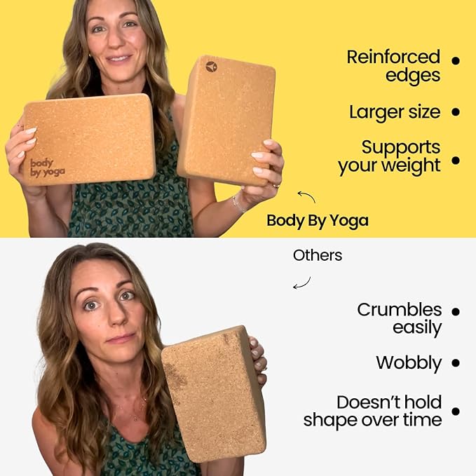 Premium Cork Yoga Blocks - Extra Large Yoga Block 2-Pack or Extra Tall 1-Pack for Inflexible Yogis | Natural, High-Density Cork for Superior Support & Stability | Optional Yoga Strap & Gift Box-FlexoryFit