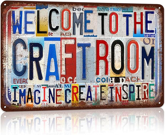 Vintage Craft Room Wall Decor Metal Sign Tin Signs Poster - Welcome To The Craft Room Imagine Create Inspire-FlexoryFit