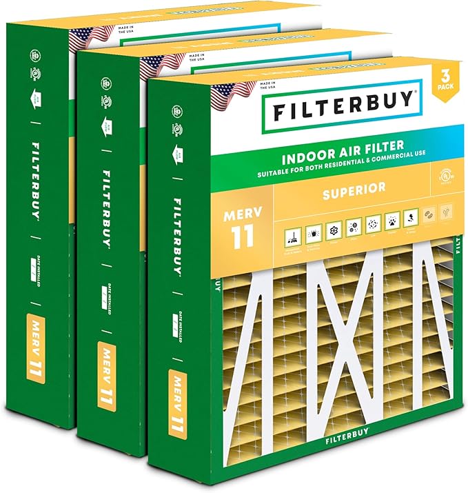 Filterbuy 20x23x5 Air Filter MERV 11 (MPR 1200) Allergen Defense (3-Pack), Pleated HVAC AC Furnace Filters for Bryant, Carrier, BDP, Day & Night, and Payne (Actual Size: 19.81 x 22.56 x 4.25)