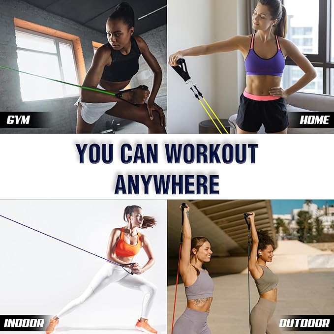 Exercise Resistance Bands for Working Out Set of 5 for Women and Men, Stretch Bands for Exercise, Physical Therapy, Arms Legs Workout, Stretching, Home Fitness-FlexoryFit