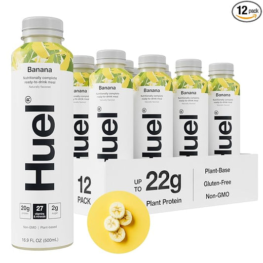 Huel Ready-to-Drink | Banana Meal Replacement Drink | High Protein Drink | Nutritionally Complete, Low Sugar, High Fiber, Plant Based, Vegan, Healthy | 20g Protein Per Bottle, 16.9 Fl Oz (12 Pack)-FlexoryFit