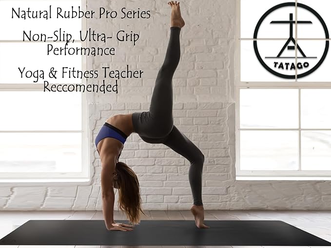 Tatago Hot Yoga Mat Non Slip-Professional Grade Natural Rubber Yoga Mat, Pliates Mat, Stretching Mat or exercise mats for home workout. Nonslip for Hot and Sweaty Classes. Includes Yoga Strap for Carrying and Stretching too.-FlexoryFit